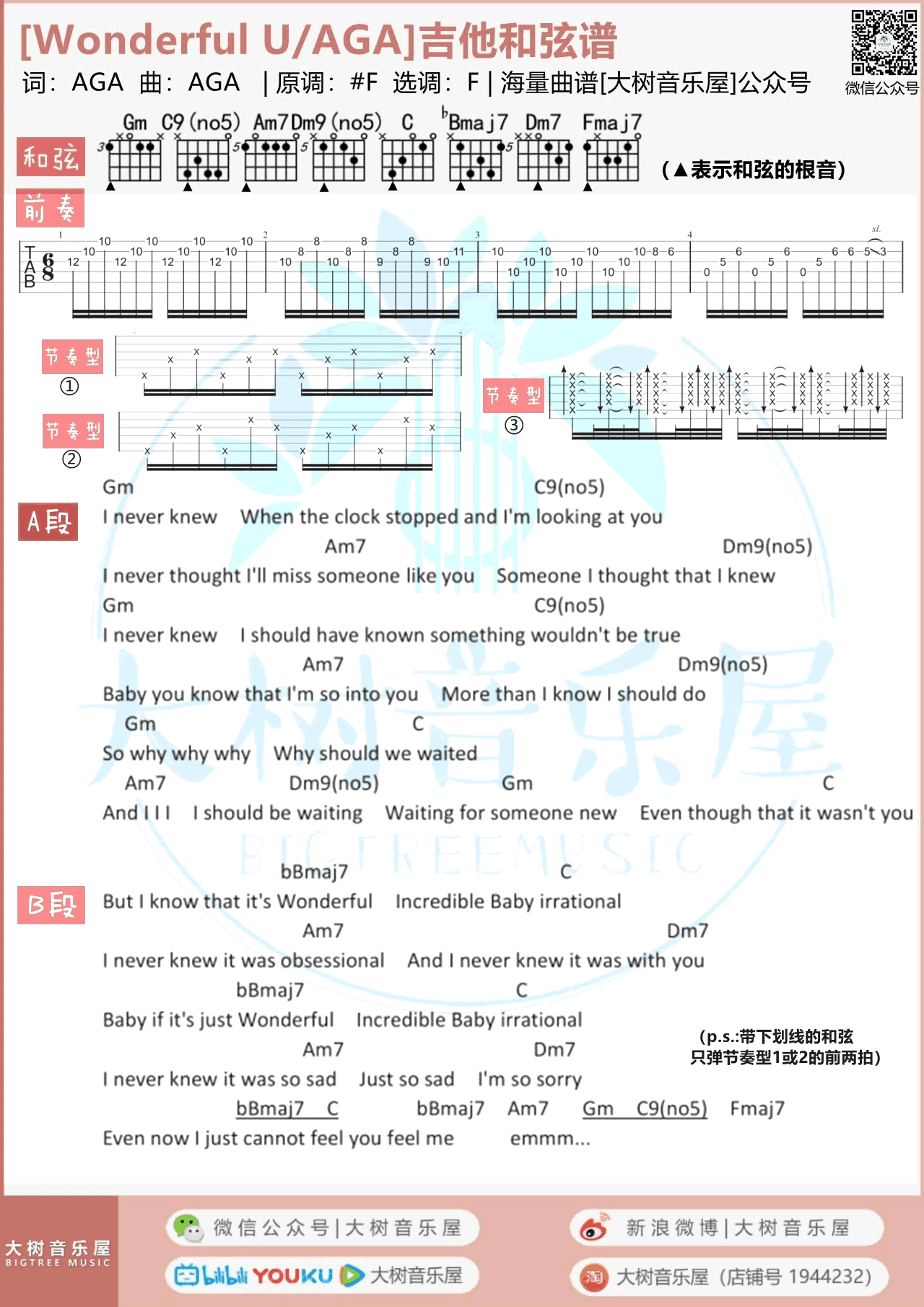 Wonderful_U吉他谱_AGA江海迦_弹唱谱_吉他教学视频