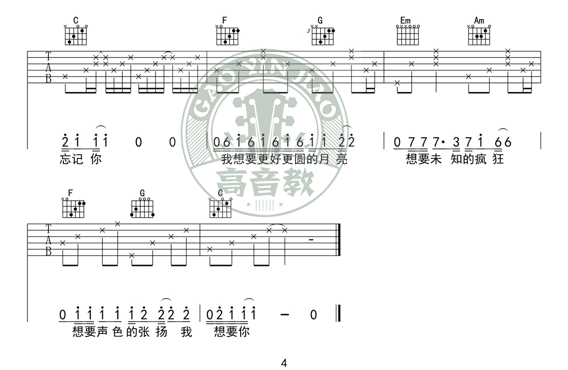 _奇妙能力歌_吉他谱_陈粒_C调原版弹唱六线谱_高清图片谱
