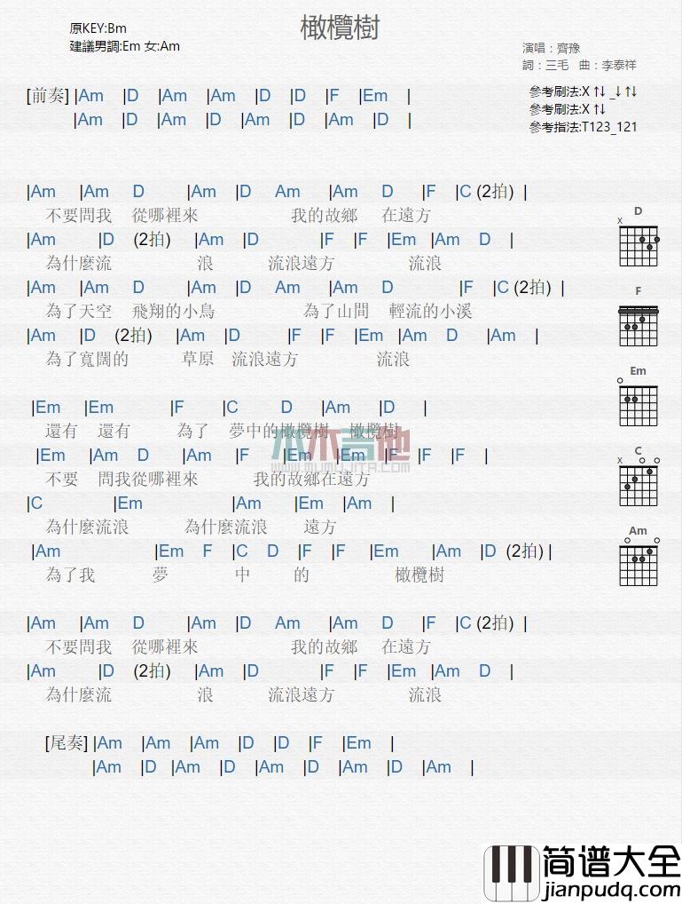 橄榄树_吉他谱_齐豫