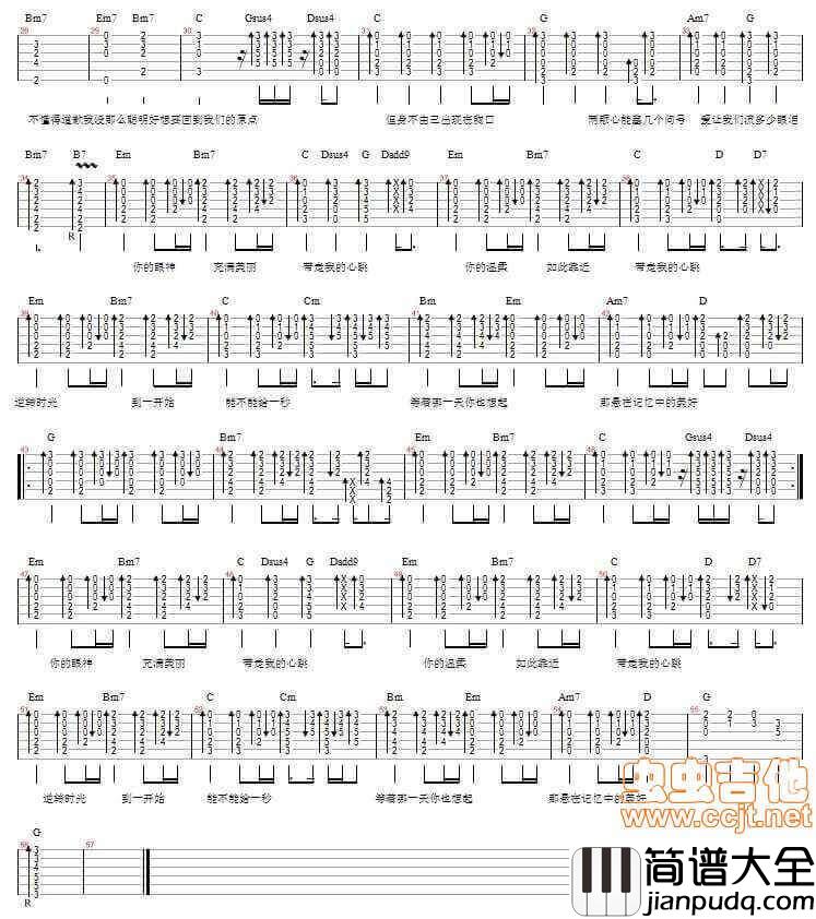 心跳吉他谱_E调六线谱_王力宏