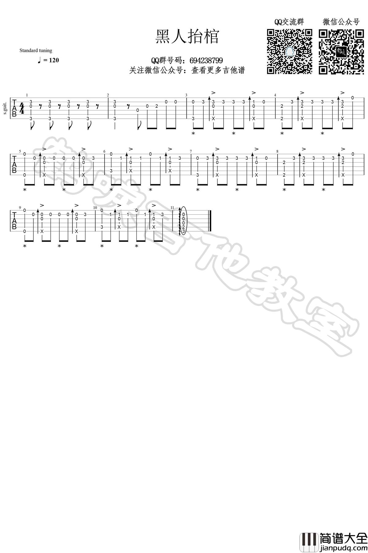 黑人抬棺指弹谱_BGM抖音版_吉他独奏谱_指弹教学视频