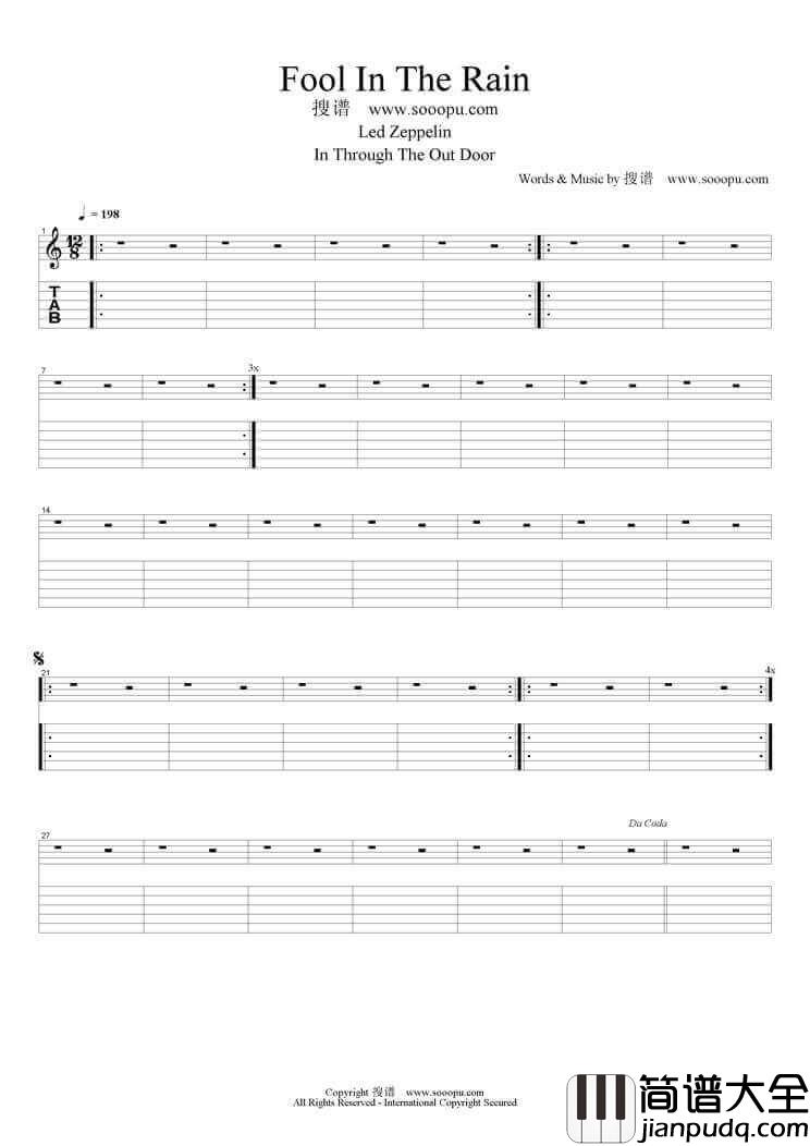 Fool_In_The_Rain指弹谱_原调六线谱_简单版_Led_Zeppelin