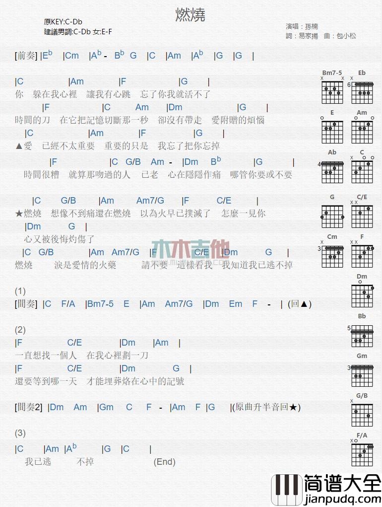 燃烧_吉他谱_孙楠