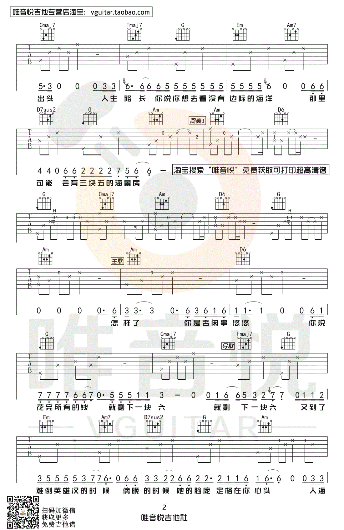 四块五吉他谱_C调简单版_隔壁老樊_弹唱教学视频