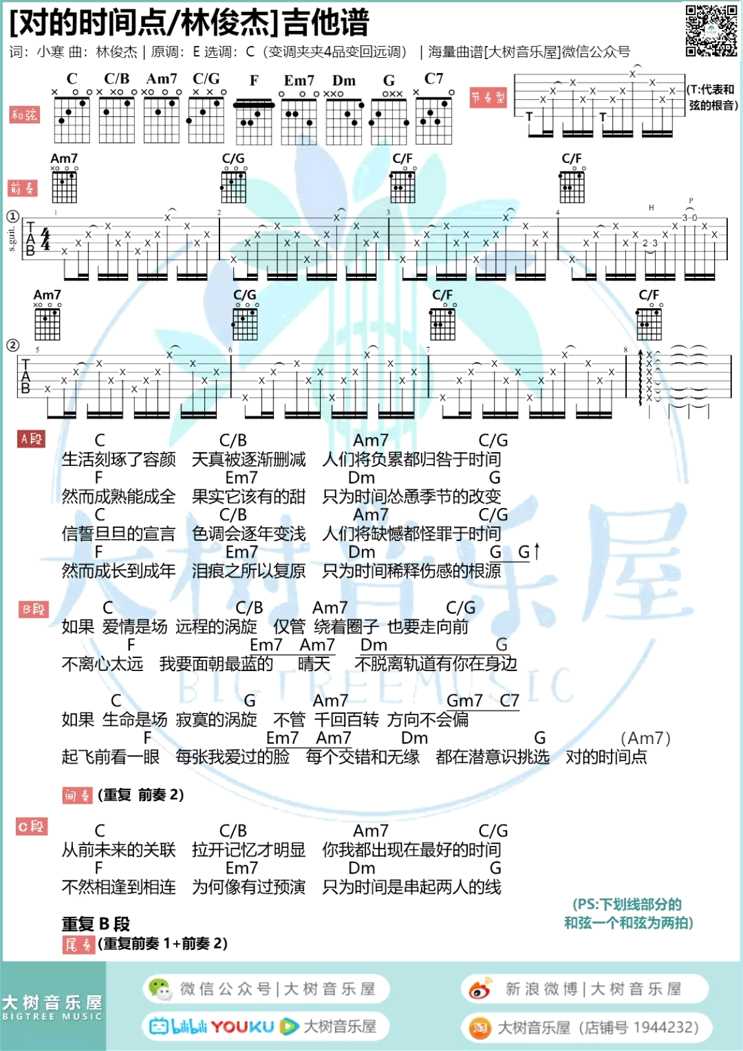 对的时间点吉他谱_林俊杰_C调和弦_弹唱六线谱