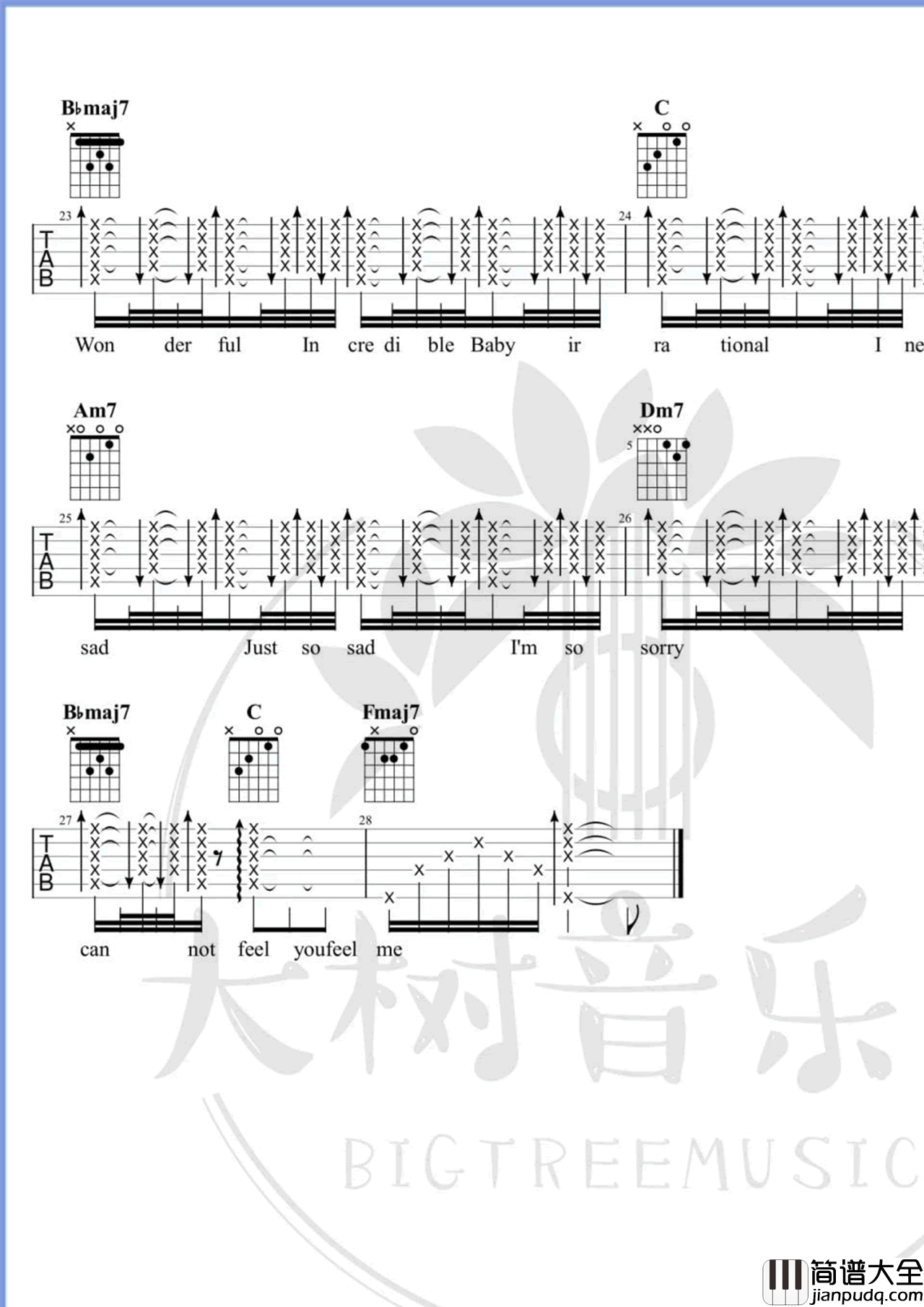 Wonderful_U吉他谱_AGA江海迦_弹唱谱_吉他教学视频