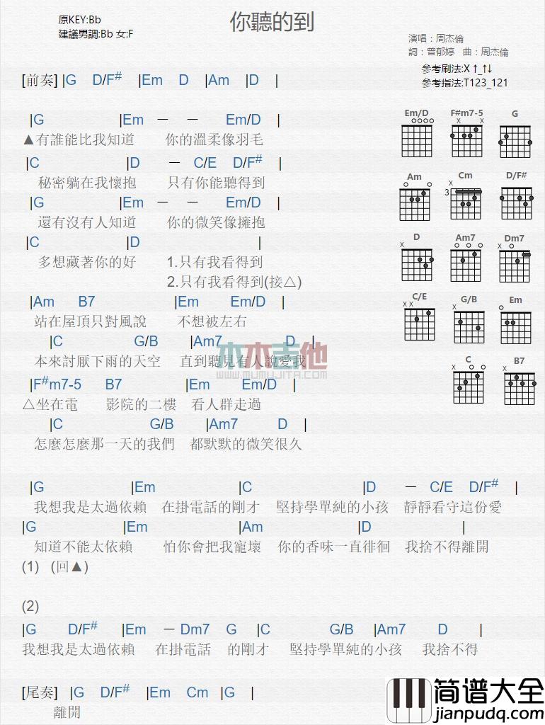 你听得到_吉他谱_周杰伦