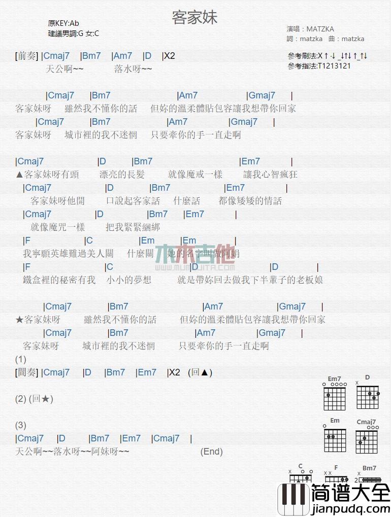 客家妹吉他谱_MATZKA