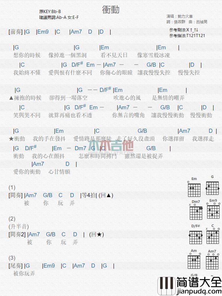 冲动_吉他谱_动力火车