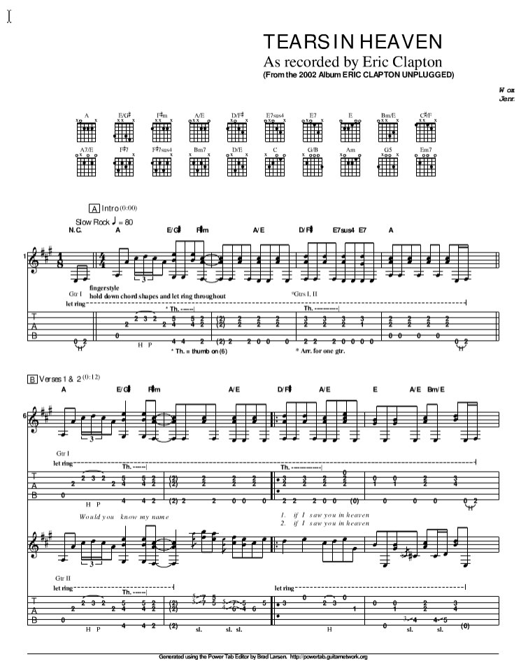 泪洒天堂指弹谱_原调六线谱_精选版_Eric_Clapton