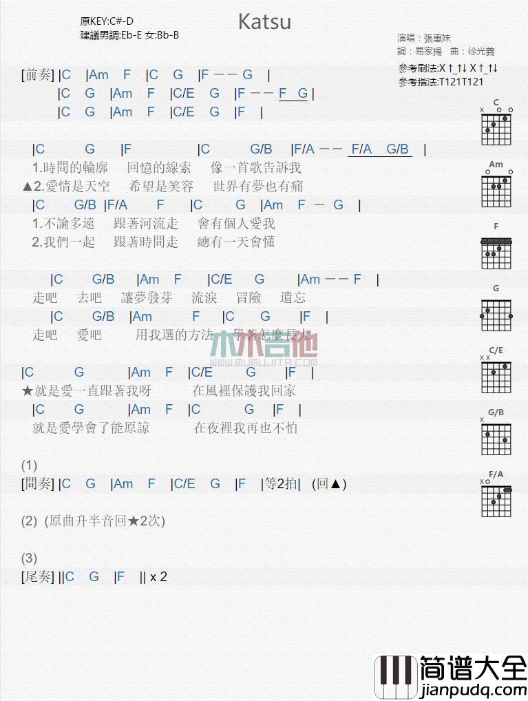 Katsu_吉他谱_张惠妹