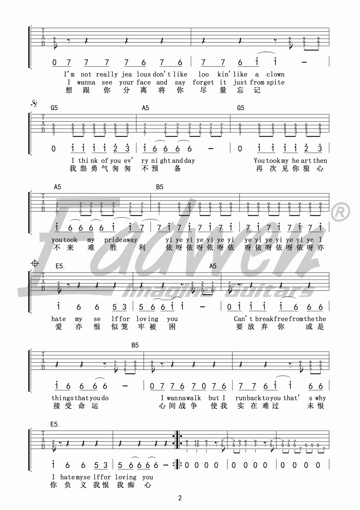I_Hate_Myself_For_Loving_You_G调吉他谱_Joan_Jett