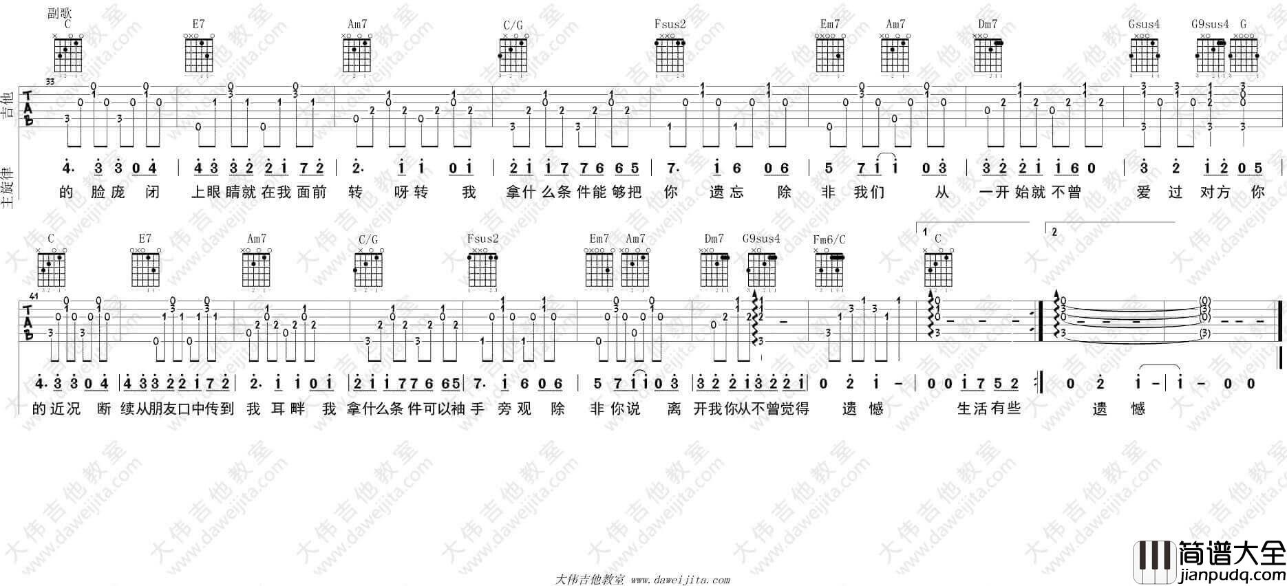 袖手旁观吉他谱_C调精选版_齐秦
