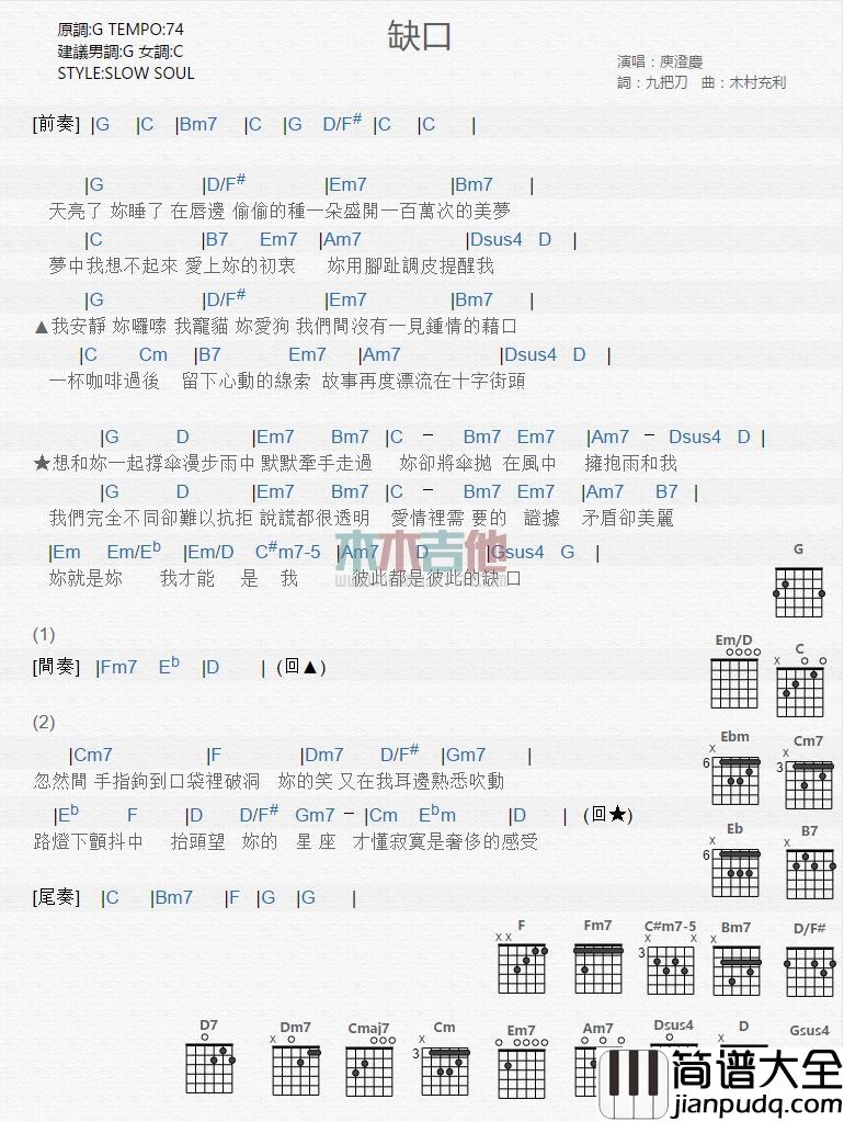 缺口_吉他谱_庾澄庆