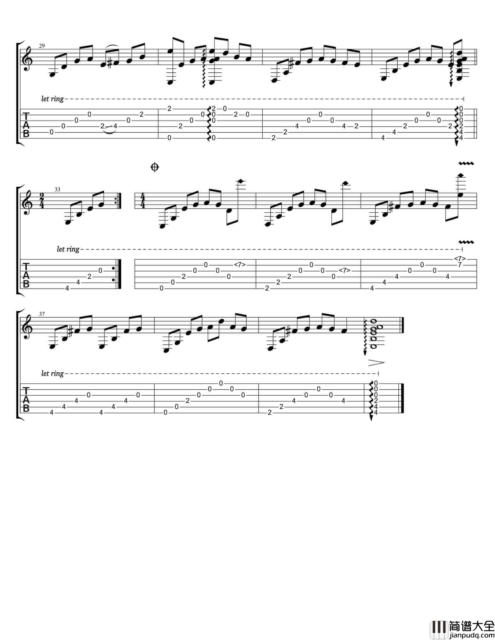 夜的钢琴曲五_吉他指弹谱_附指弹演示_石进