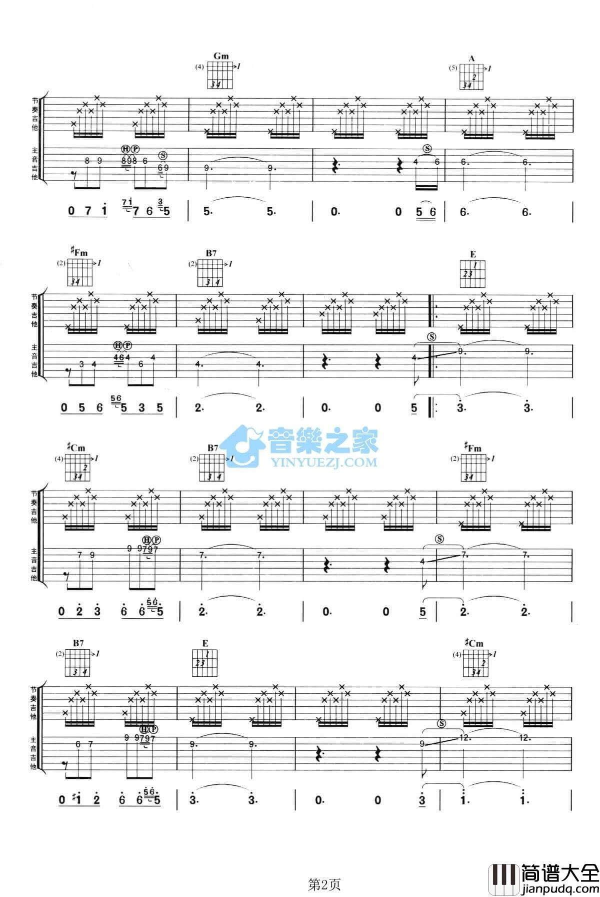 镜中的安娜吉他指弹谱_E调六线谱_安捷罗斯