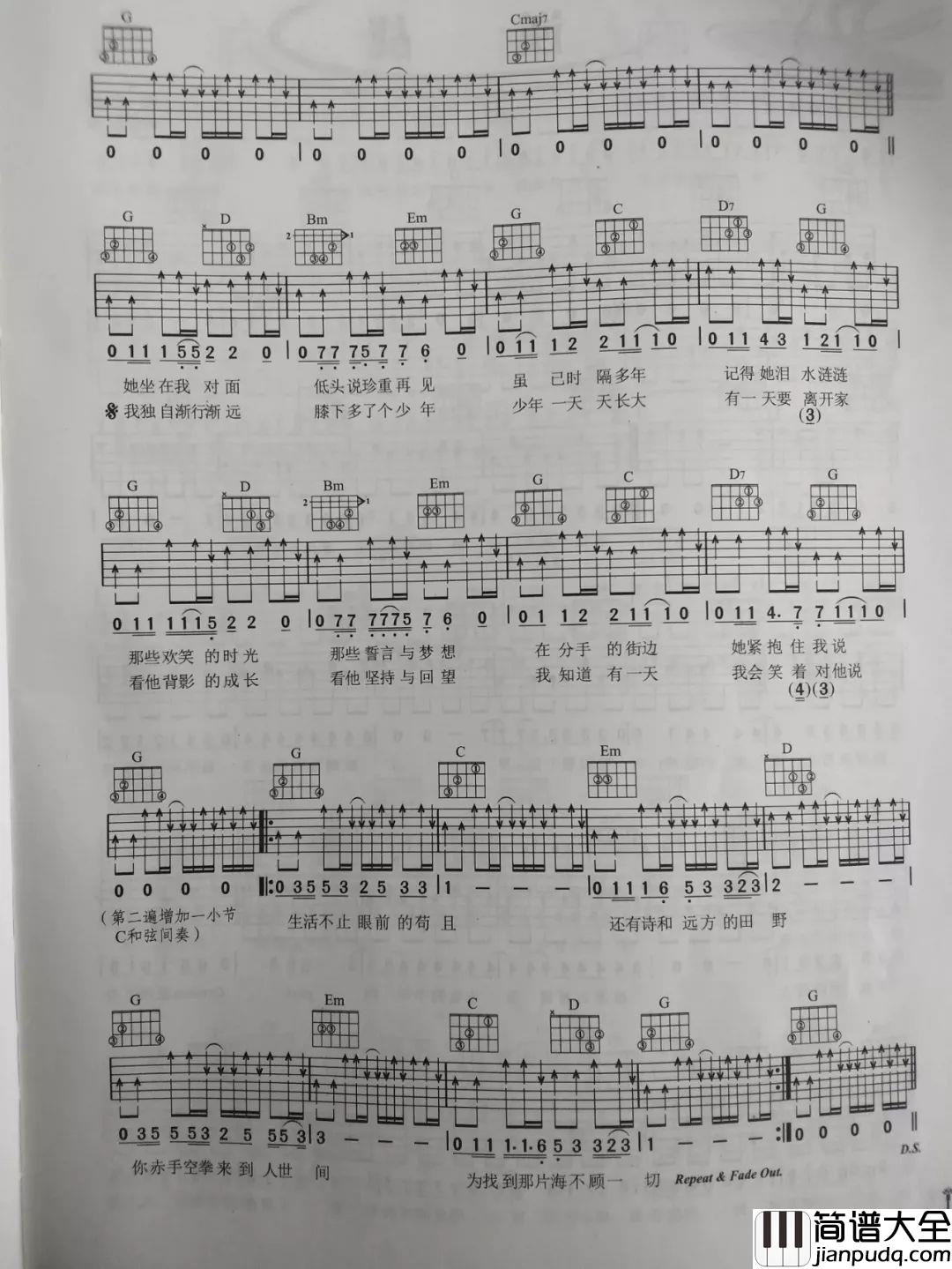 生活不止眼前的苟且 许巍 F转G吉他谱 生活不止眼前的苟且_许巍_F转G吉他谱