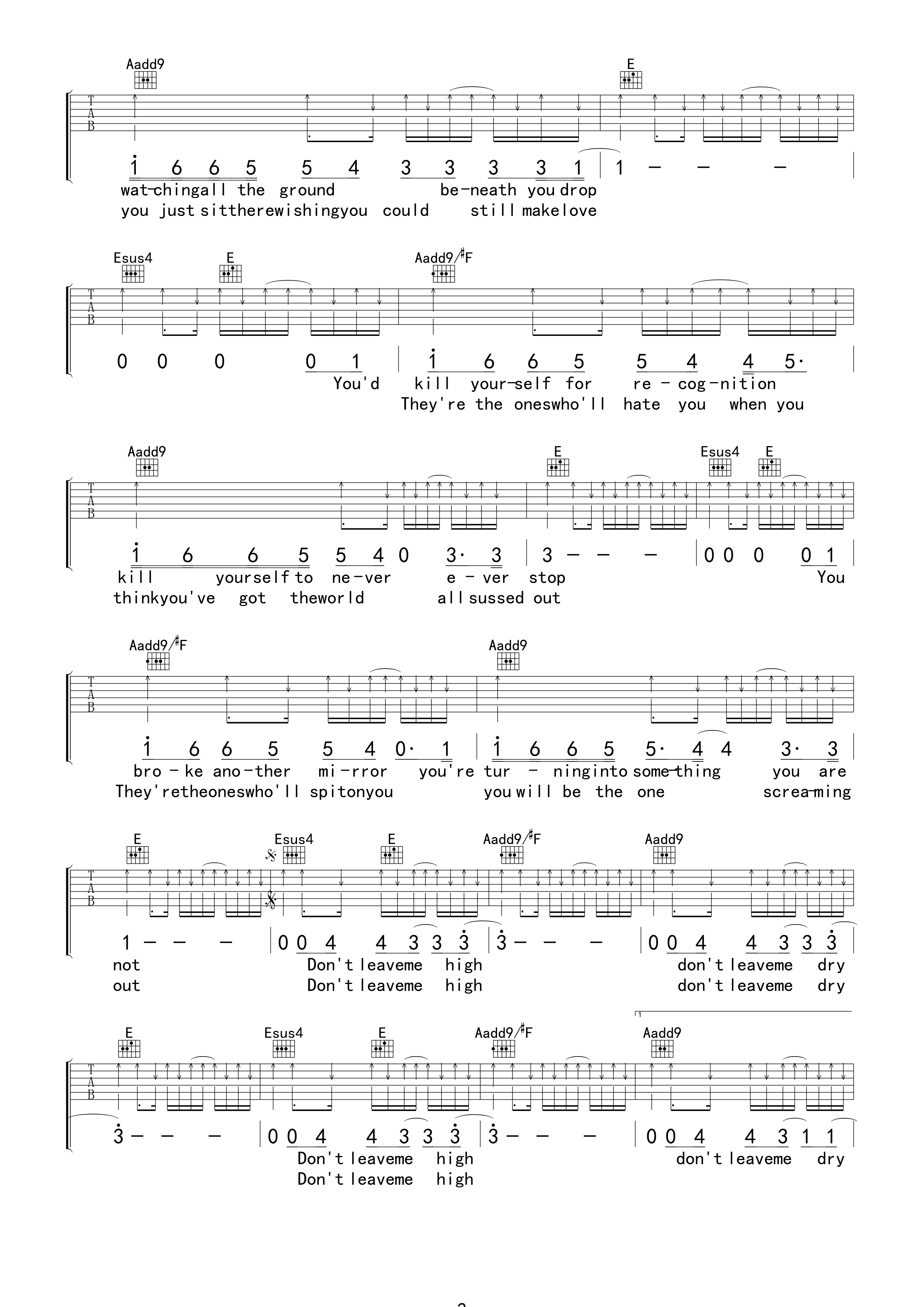 High_and_Dry吉他谱_E调高清版_卢海江编配_Radiohead