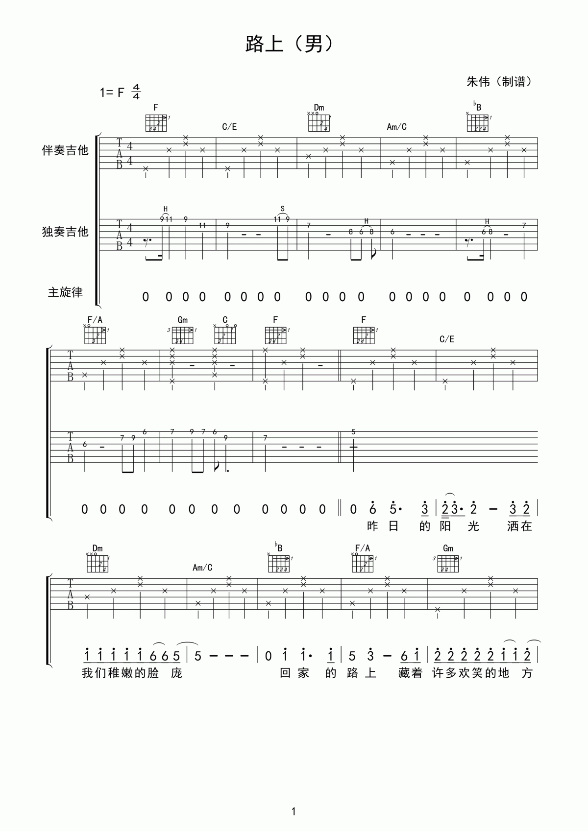 范圣霖_路上_吉他谱_电影_玩的大_主题曲