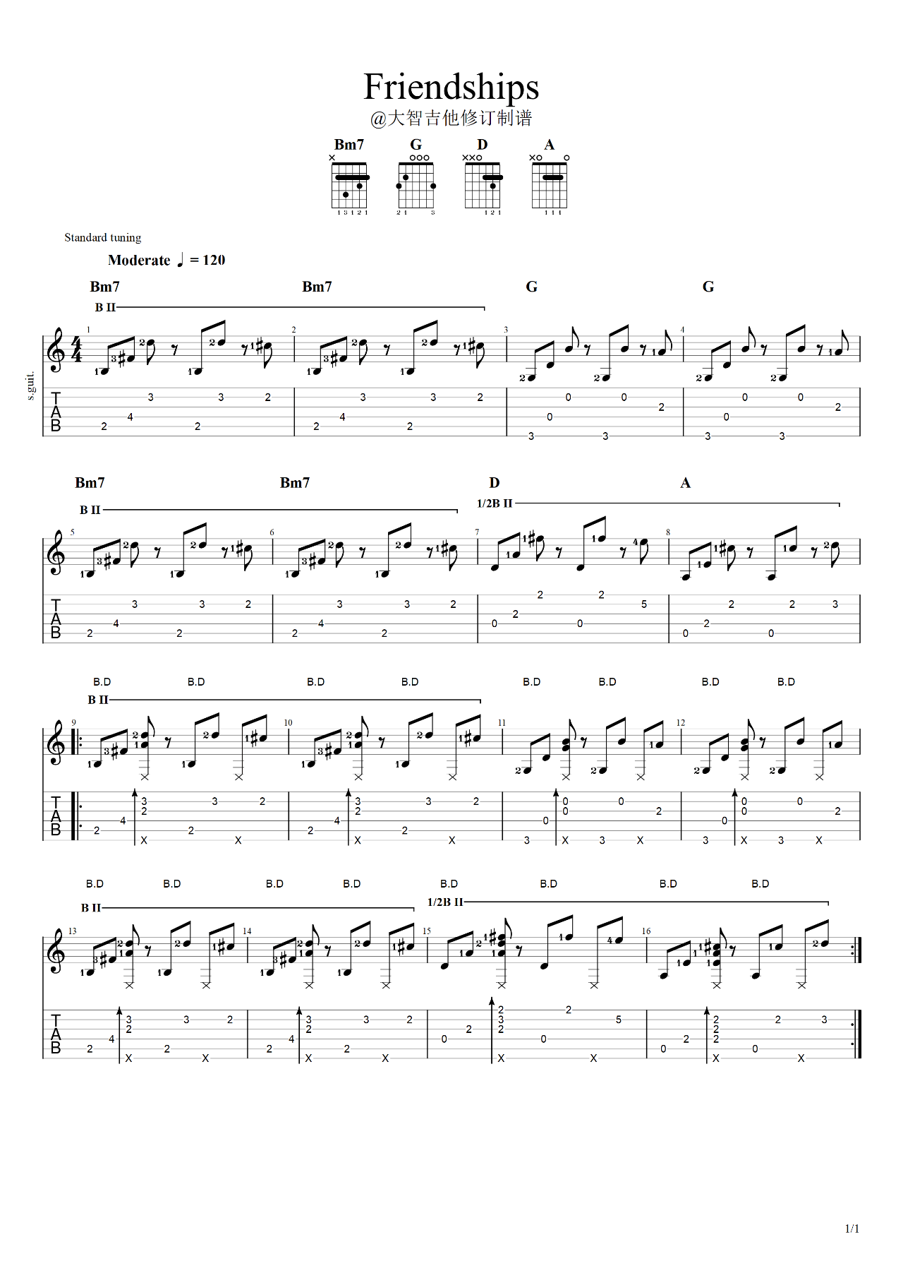 Friendships指弹谱_抖音神曲 Friendships指弹谱_抖音神曲