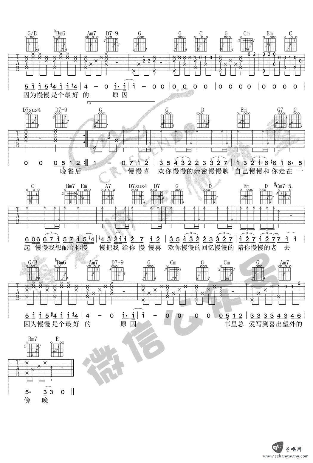 慢慢喜欢你吉他谱_莫文蔚_G调弹唱谱_吉他视频示范