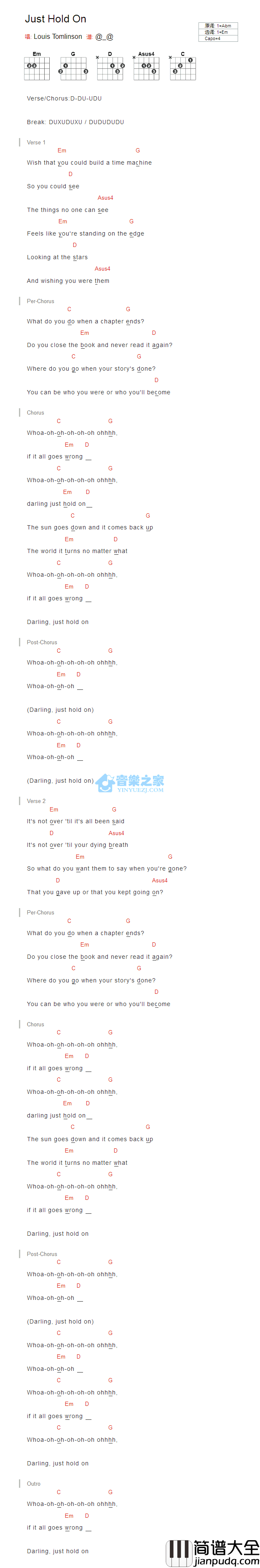 Just_Hold_On吉他谱_Em调版_ouis_Tomlinson