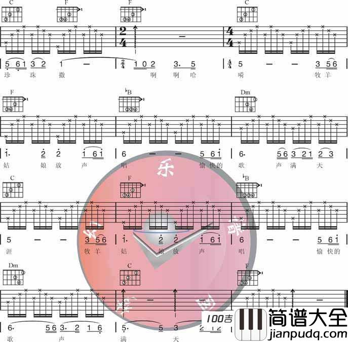 美丽的草原我的家吉他谱_德德玛_F调吉他弹唱谱六线谱