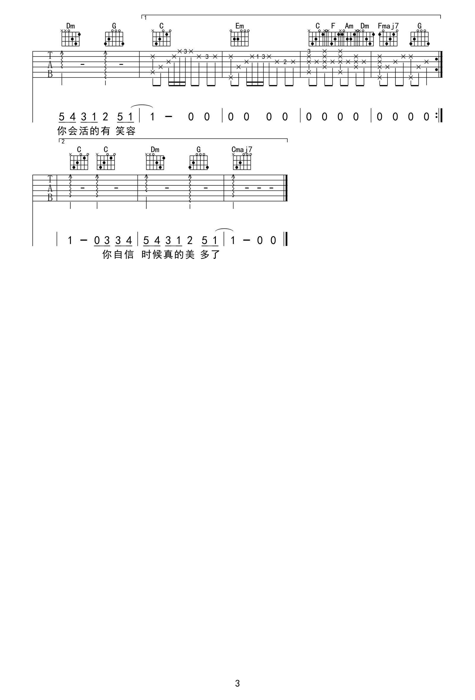 分手快乐吉他谱_梁静茹_C调弹唱谱_高清六线谱