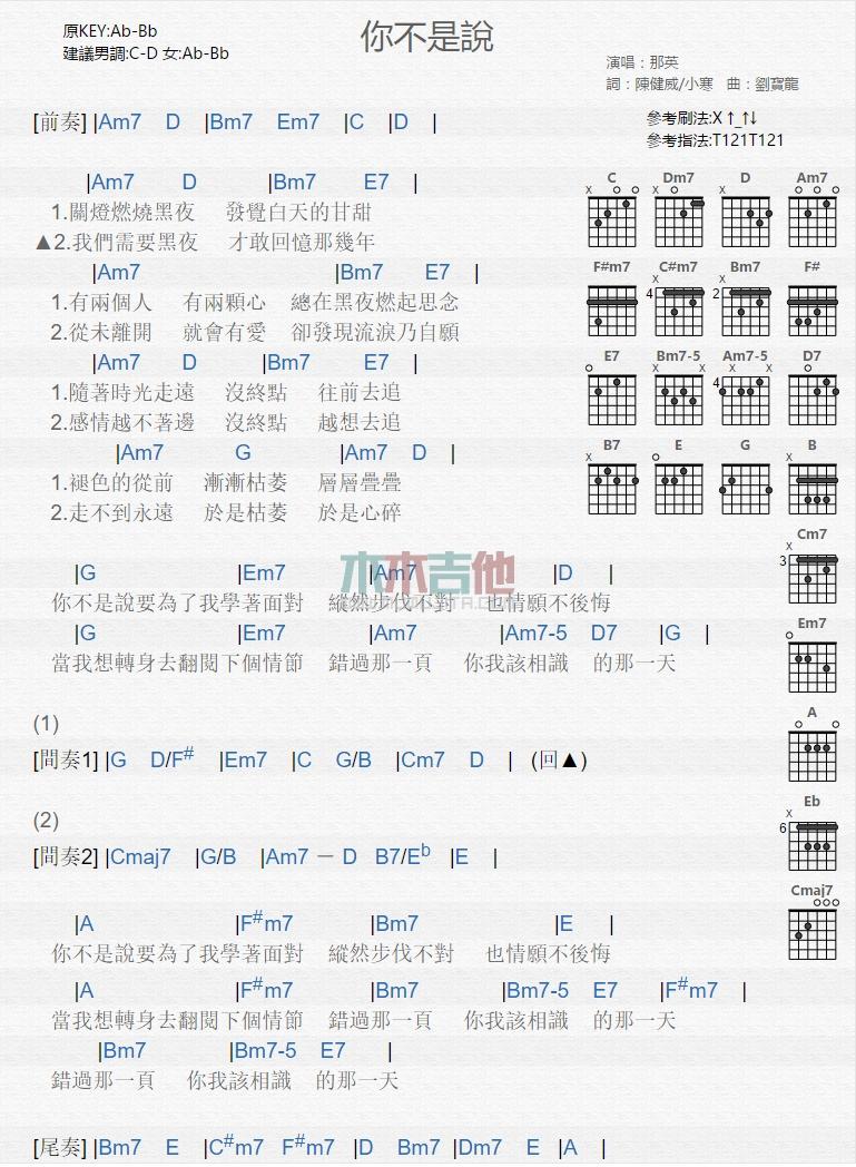 你不是说_吉他谱_那英