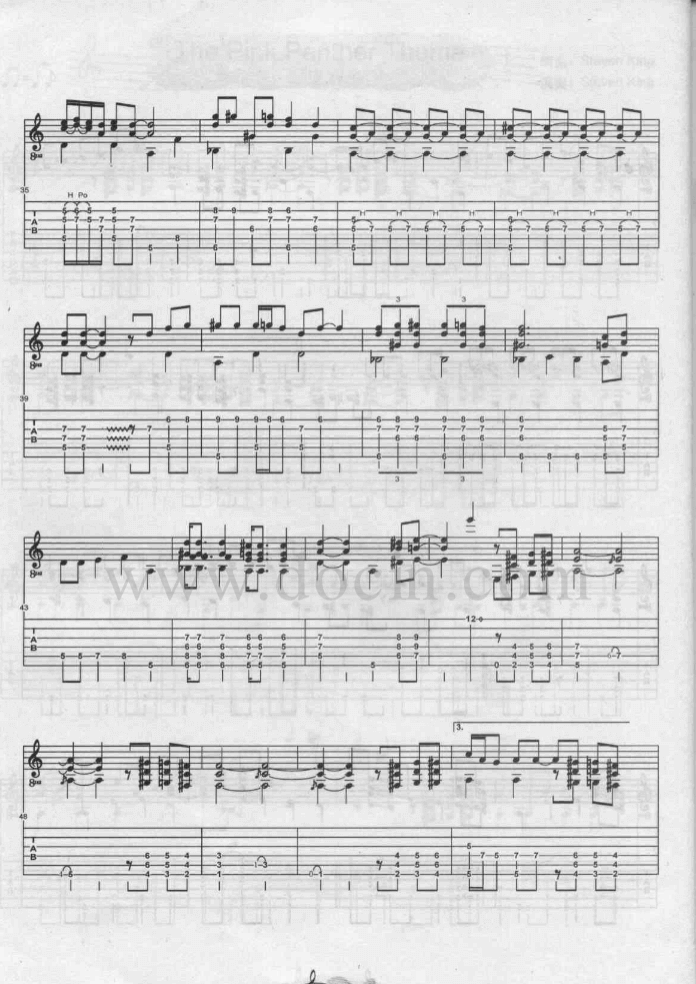 顽皮豹指弹谱_原调六线谱_动漫主题曲