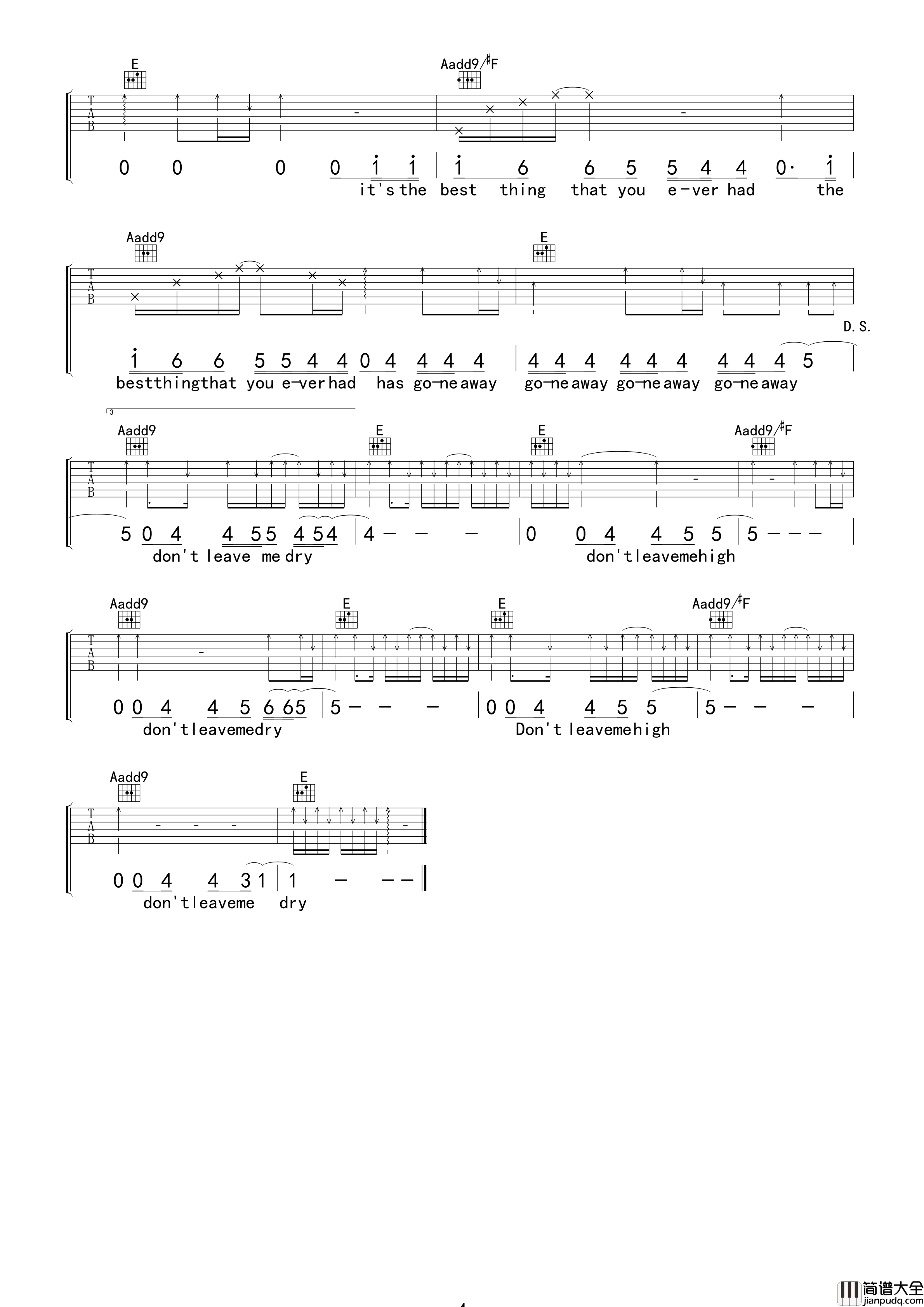 High_and_Dry吉他谱_E调高清版_卢海江编配_Radiohead