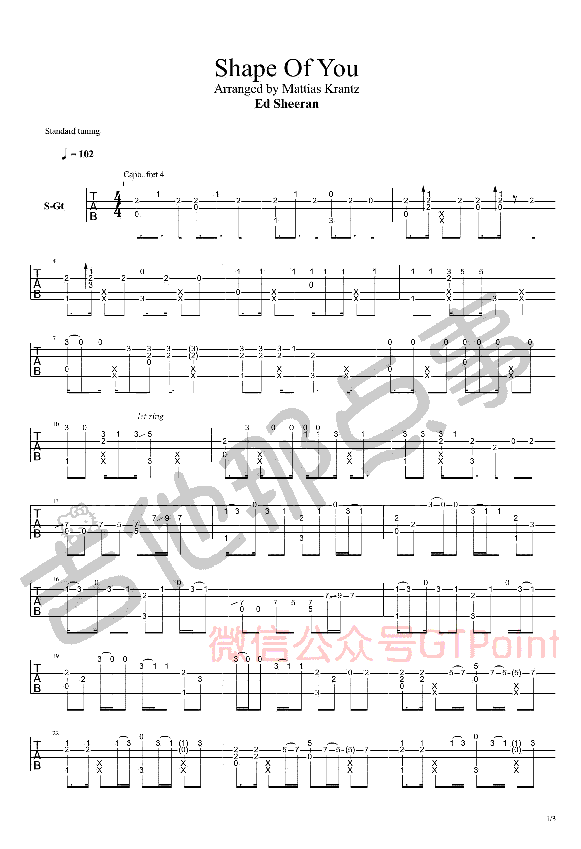 shape_of_you指弹谱_Ed_Sheeran_吉他独奏谱_Mattias_Krantz