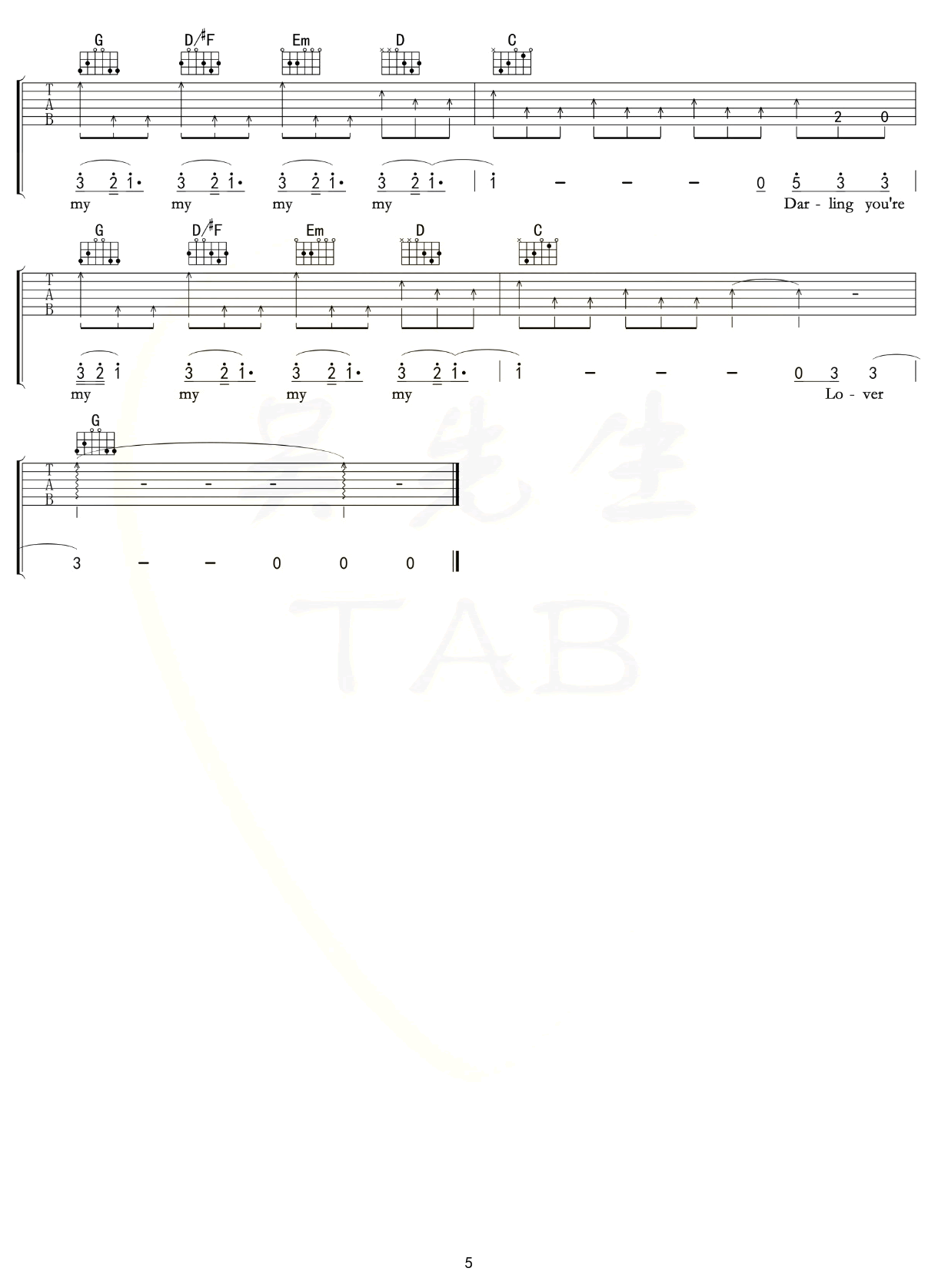 lover吉他谱_Taylor_Swift_G调_弹唱六线谱