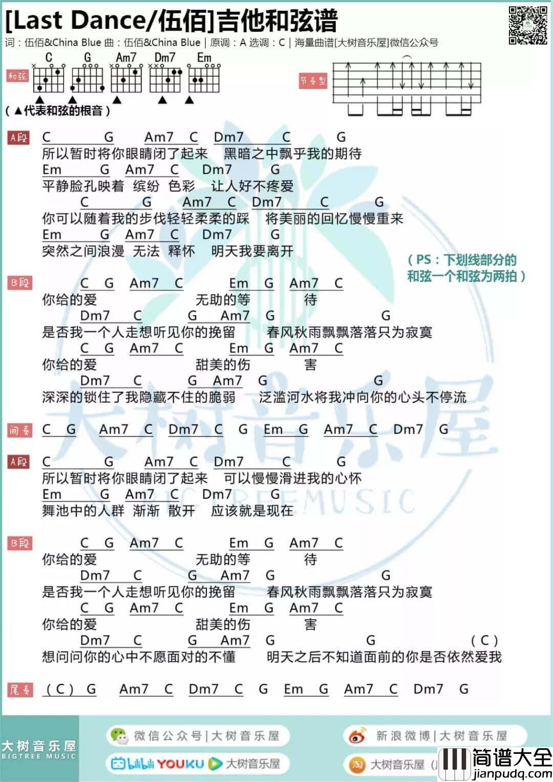 _Last_Dance_吉他谱_伍佰_吉他和弦谱/六线谱_弹唱视频教学