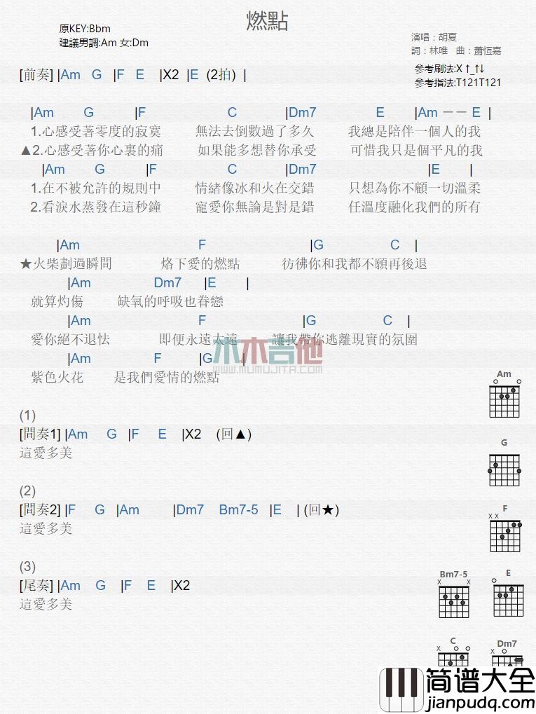 燃点_吉他谱_胡夏