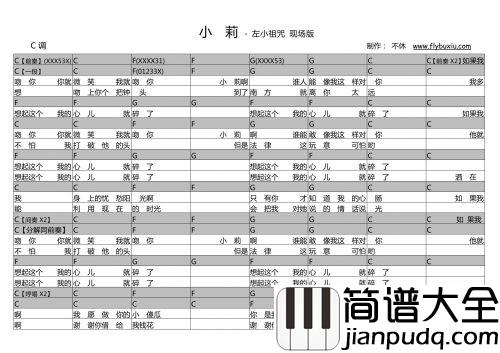 小莉吉他谱_C调_左小祖咒_吉他伴奏弹唱谱