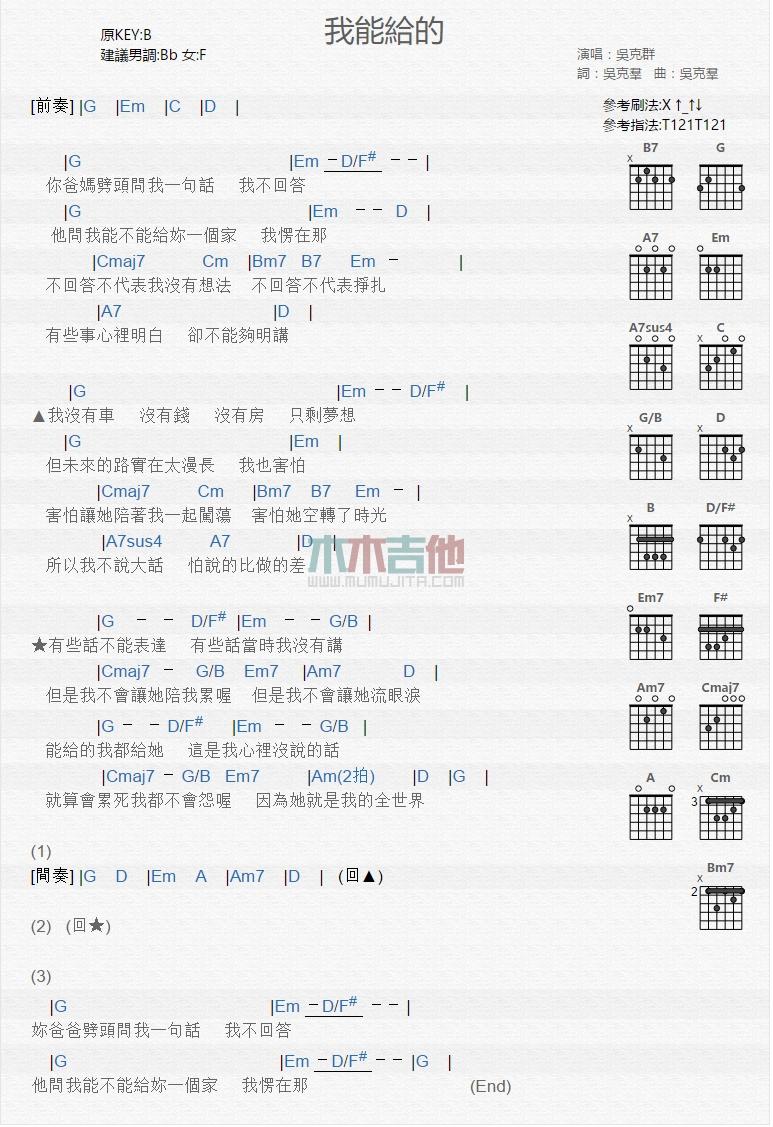 我能给的_吉他谱_吴克群