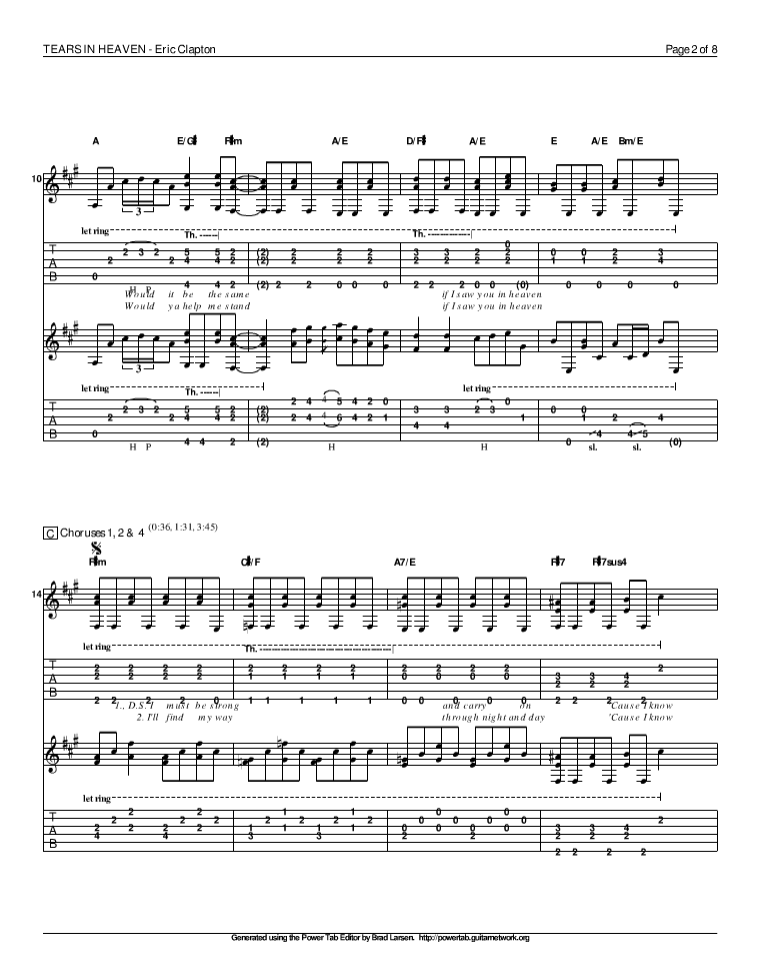 泪洒天堂指弹谱_原调六线谱_精选版_Eric_Clapton
