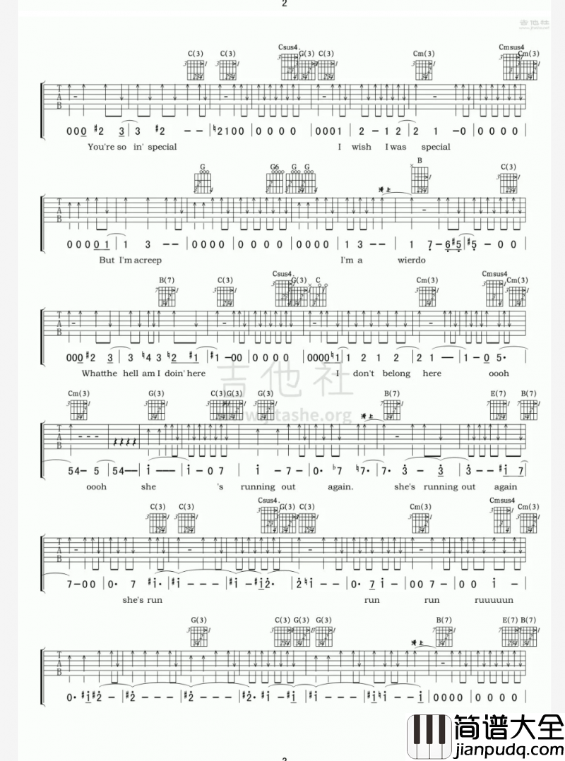 Creep吉他谱_Radiohead_G调_吉他伴奏弹唱谱