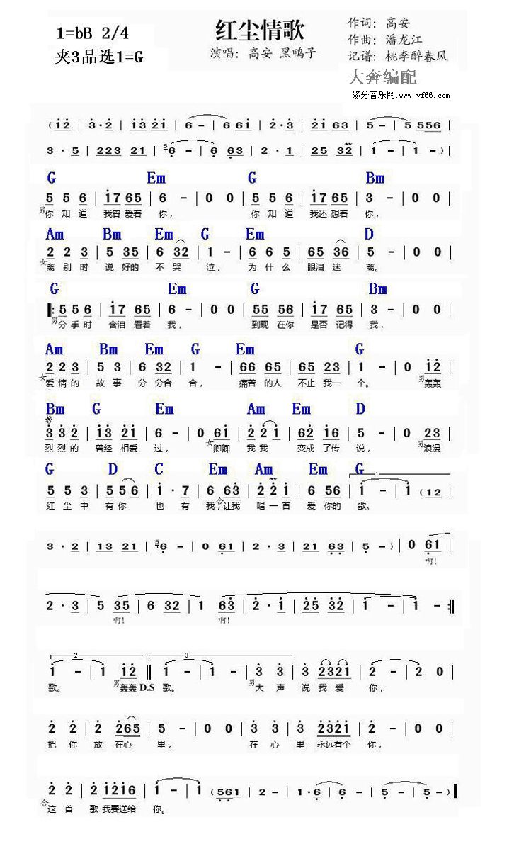 红尘情歌_吉他谱【和弦谱】
