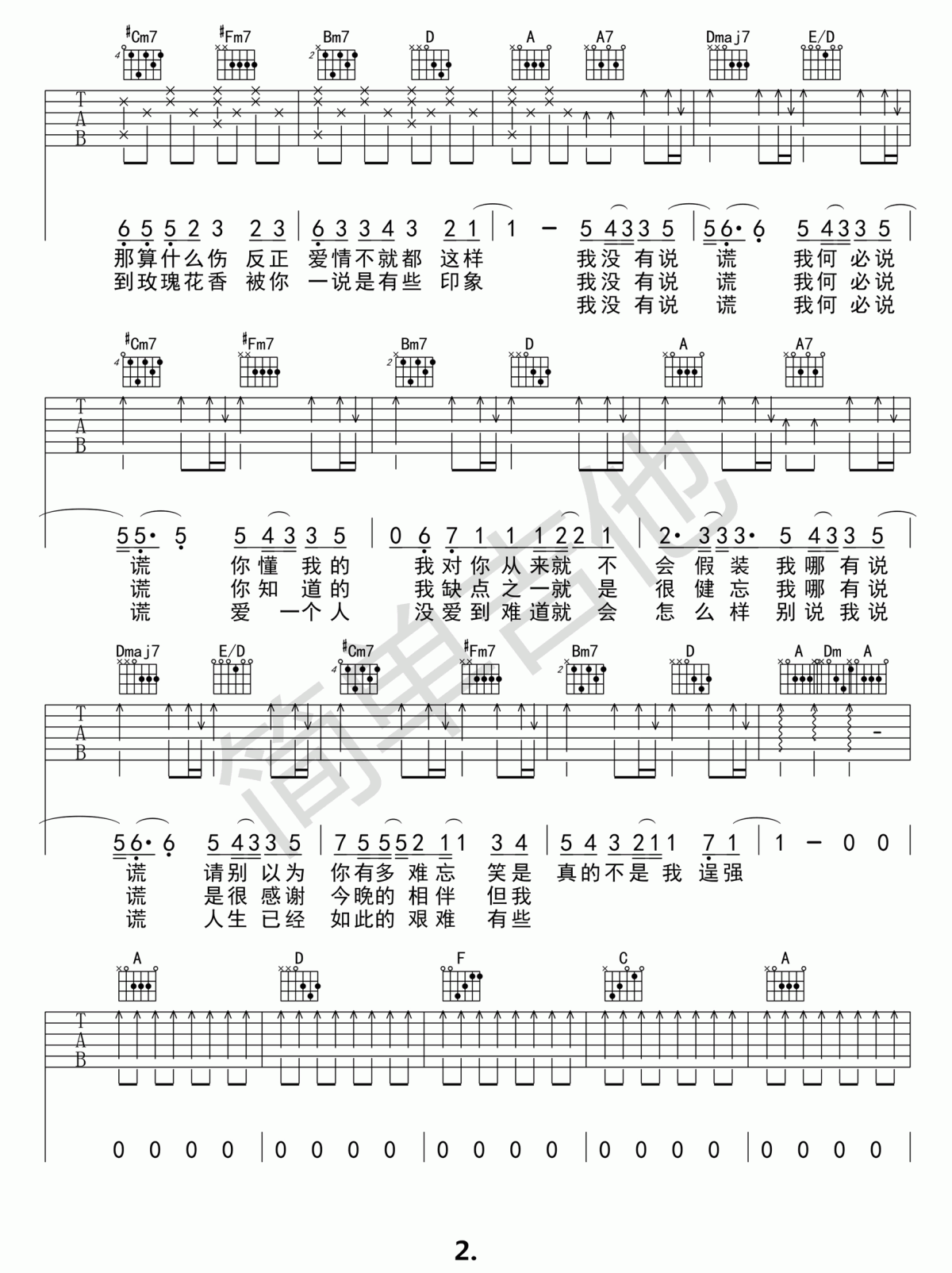 _说谎_吉他谱_林宥嘉（高清谱例）