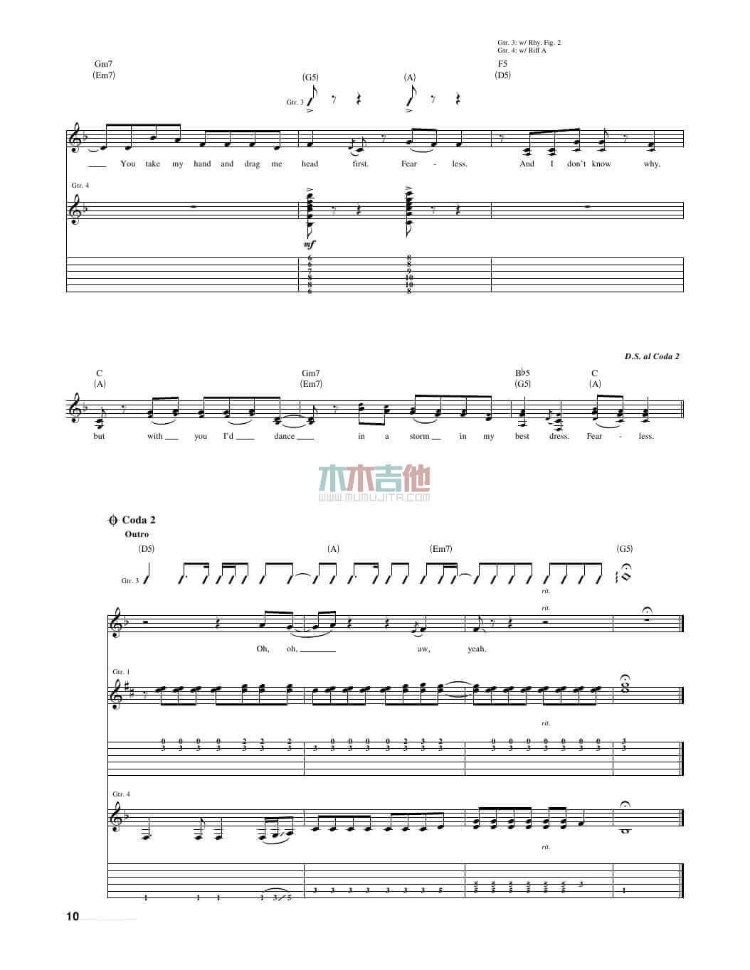 fearless吉他谱_A调女生版_Taylor_Swift