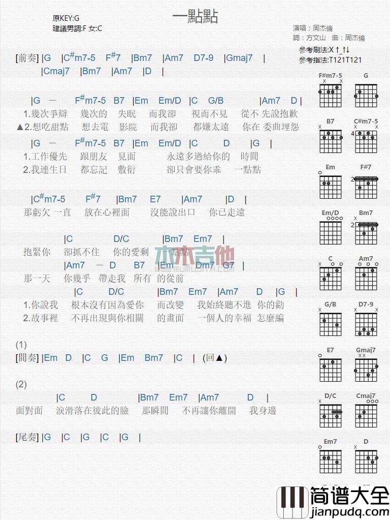 一点点_吉他谱_周杰伦
