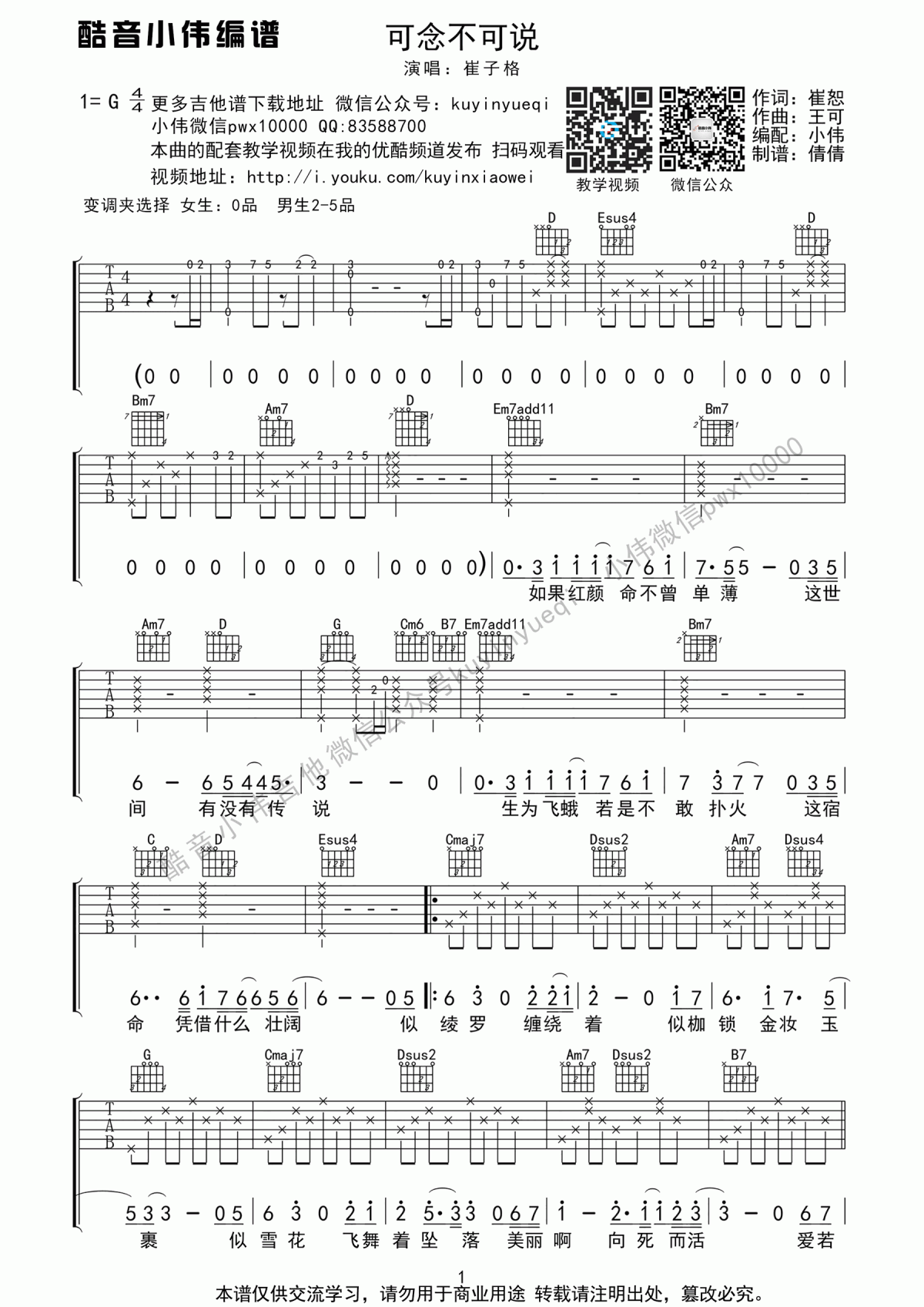 可念不可说吉他谱_崔子格(太子妃升职记主题曲)