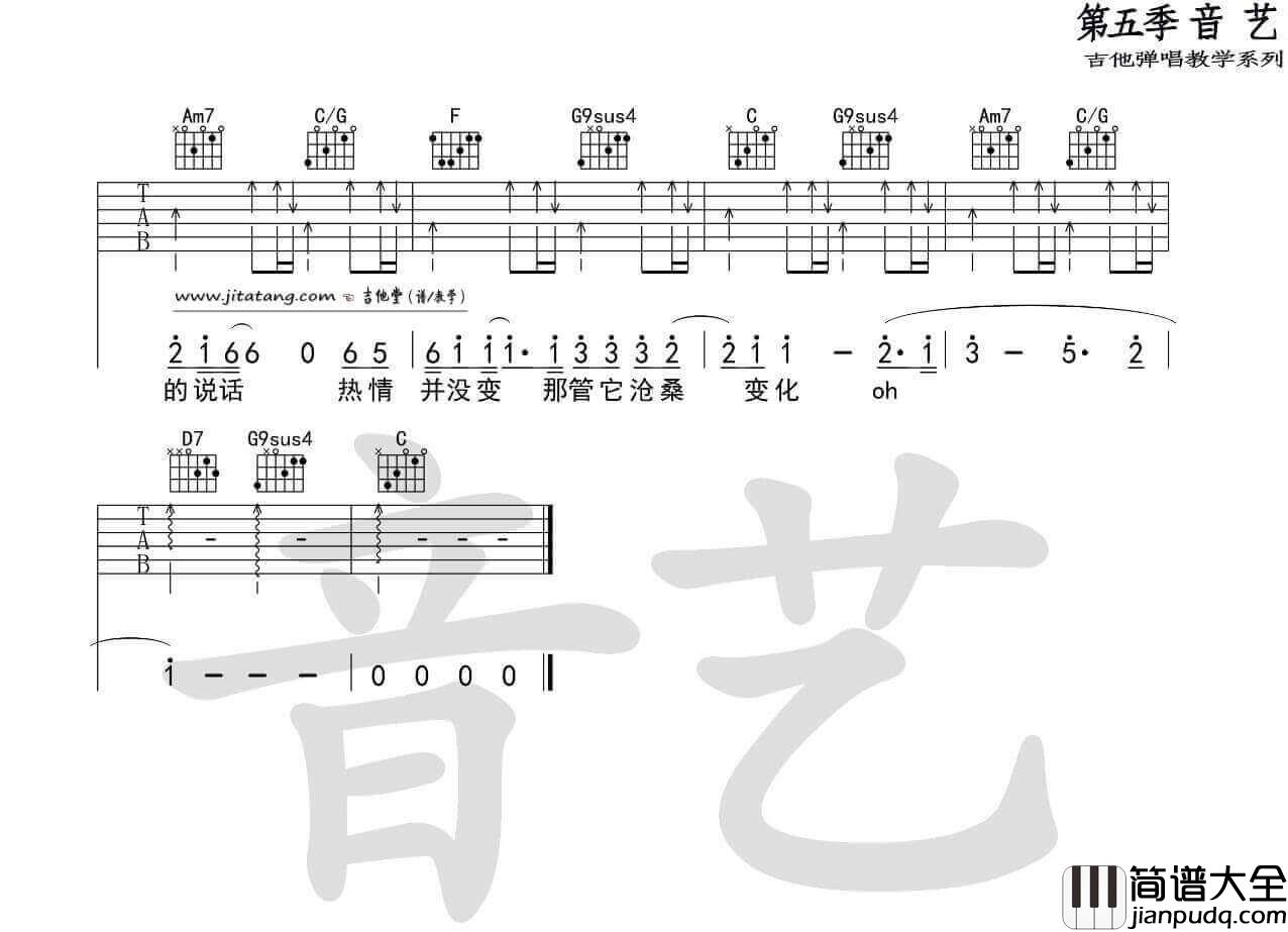 遥远的她吉他谱_C调高清版_张学友