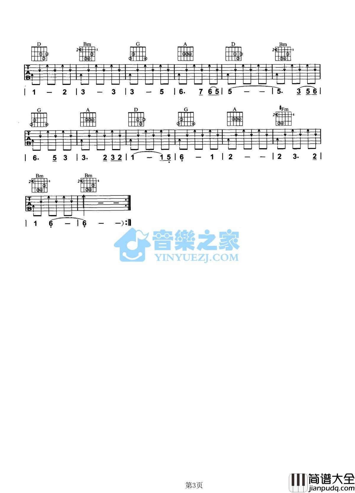 希望_吉他谱_D调版_张韶涵