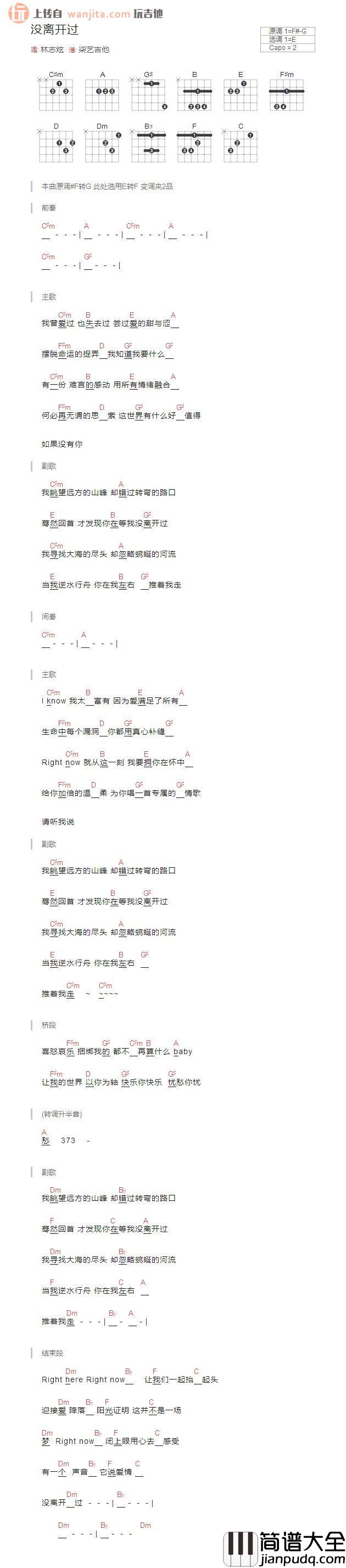 没离开过吉他谱_林志炫_E调原版弹唱和弦谱 没离开过吉他谱_林志炫_E调原版弹唱和弦谱