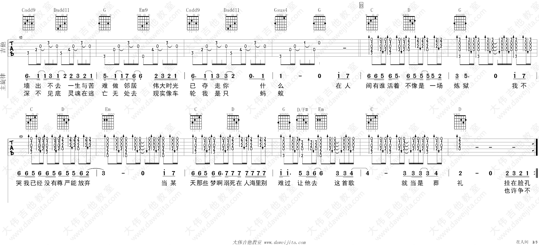 在人间吉他谱_王建房_What_are_words_中文版_吉他弹唱教学