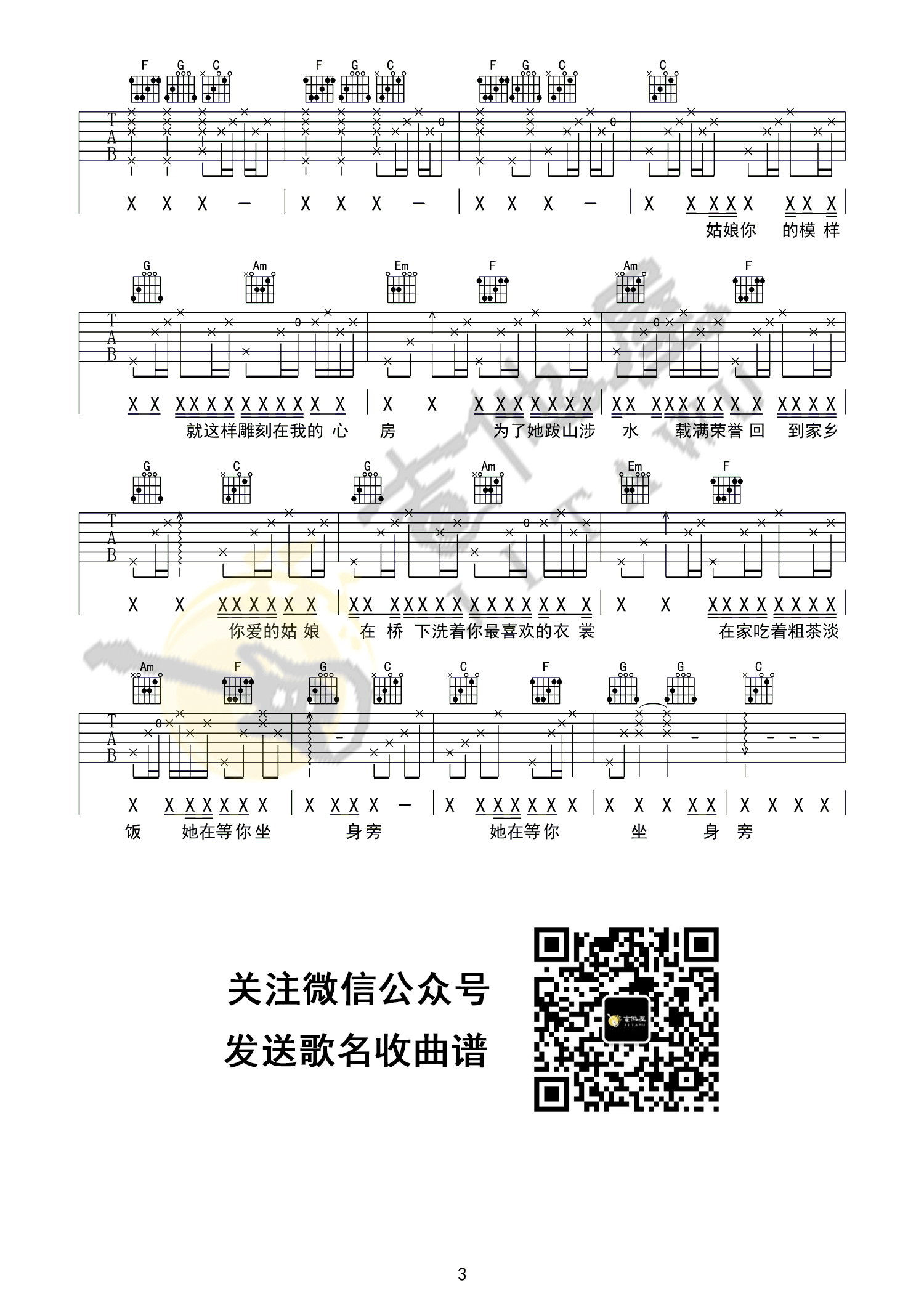 _你是姑娘不是我的新娘_吉他谱_隔壁老樊_C调原版弹唱六线谱