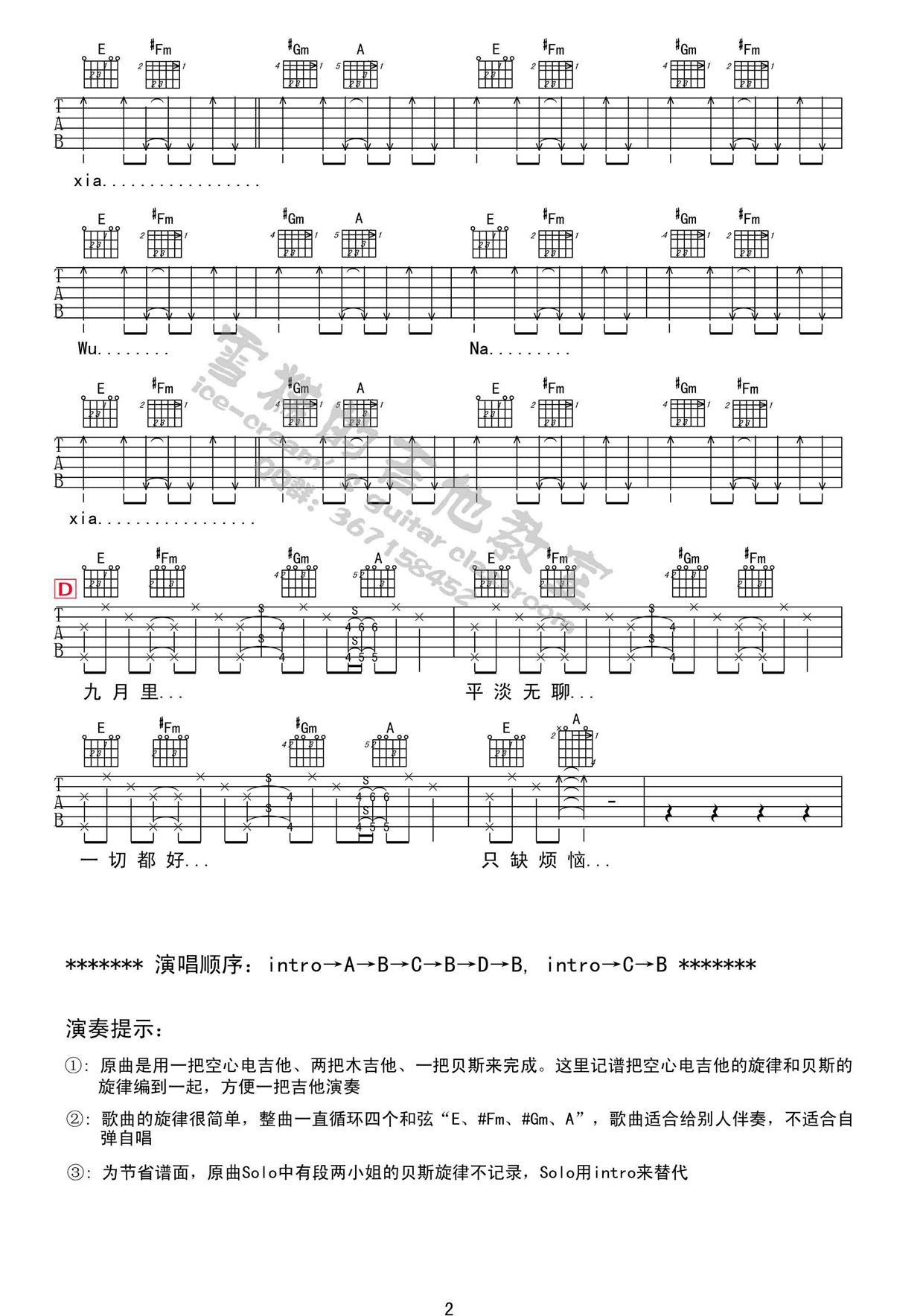 浮躁吉他谱_E调六线谱_附前奏_王菲
